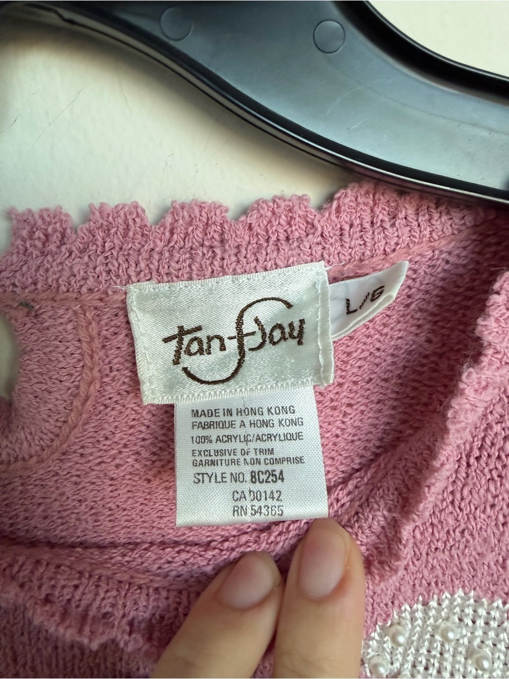 TanJay Vintage Pink Bow Knit Sweater Coquette Pearl Cottagecore Sz L AS IS - Picture 3 of 13